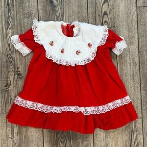 🎀 Vintage Red Baby Dress – Made in Canada – 12 Months Holiday Festive